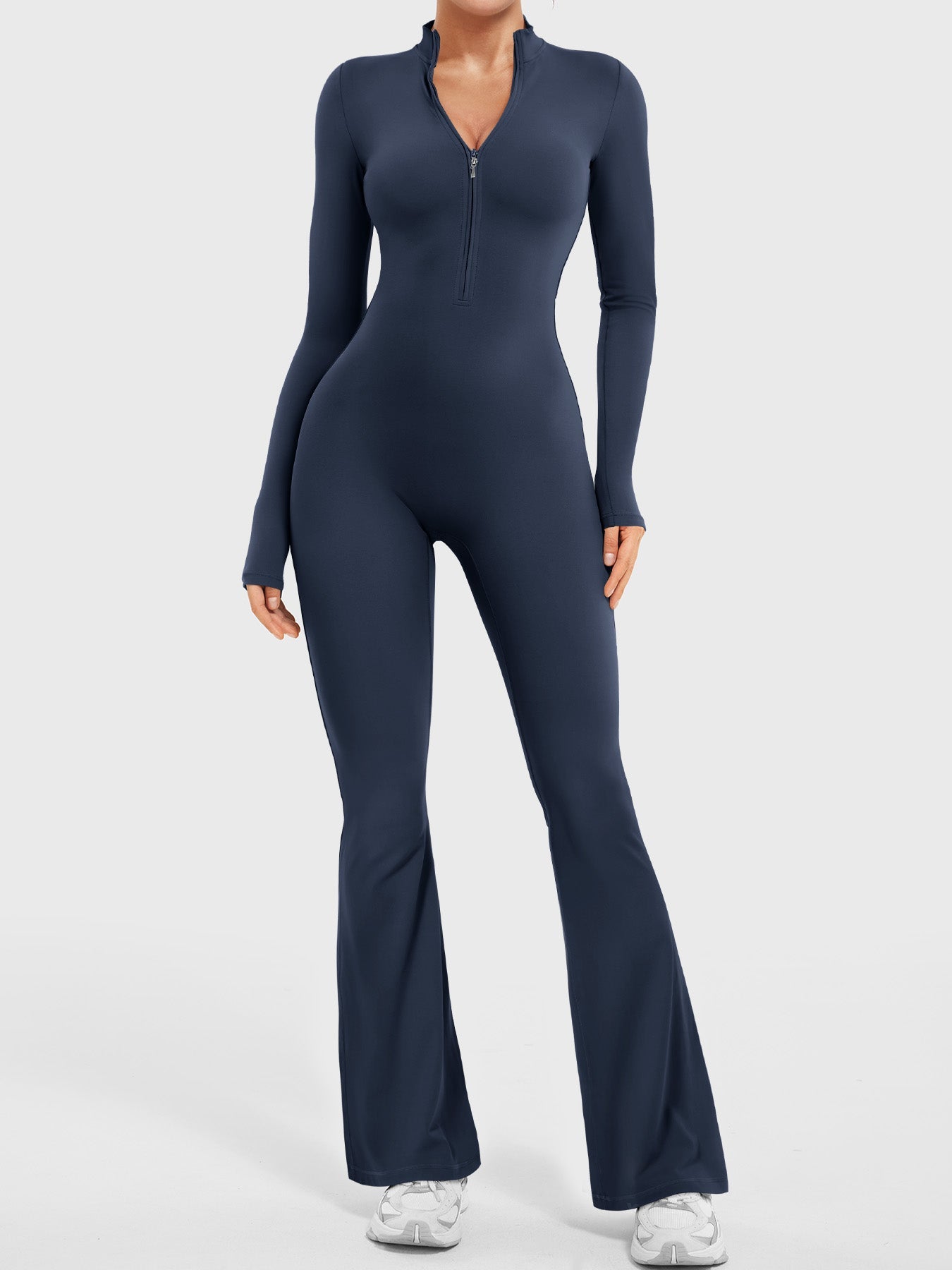 Lyne London™ | Long Sleeve Zipper Flared Jumpsuit