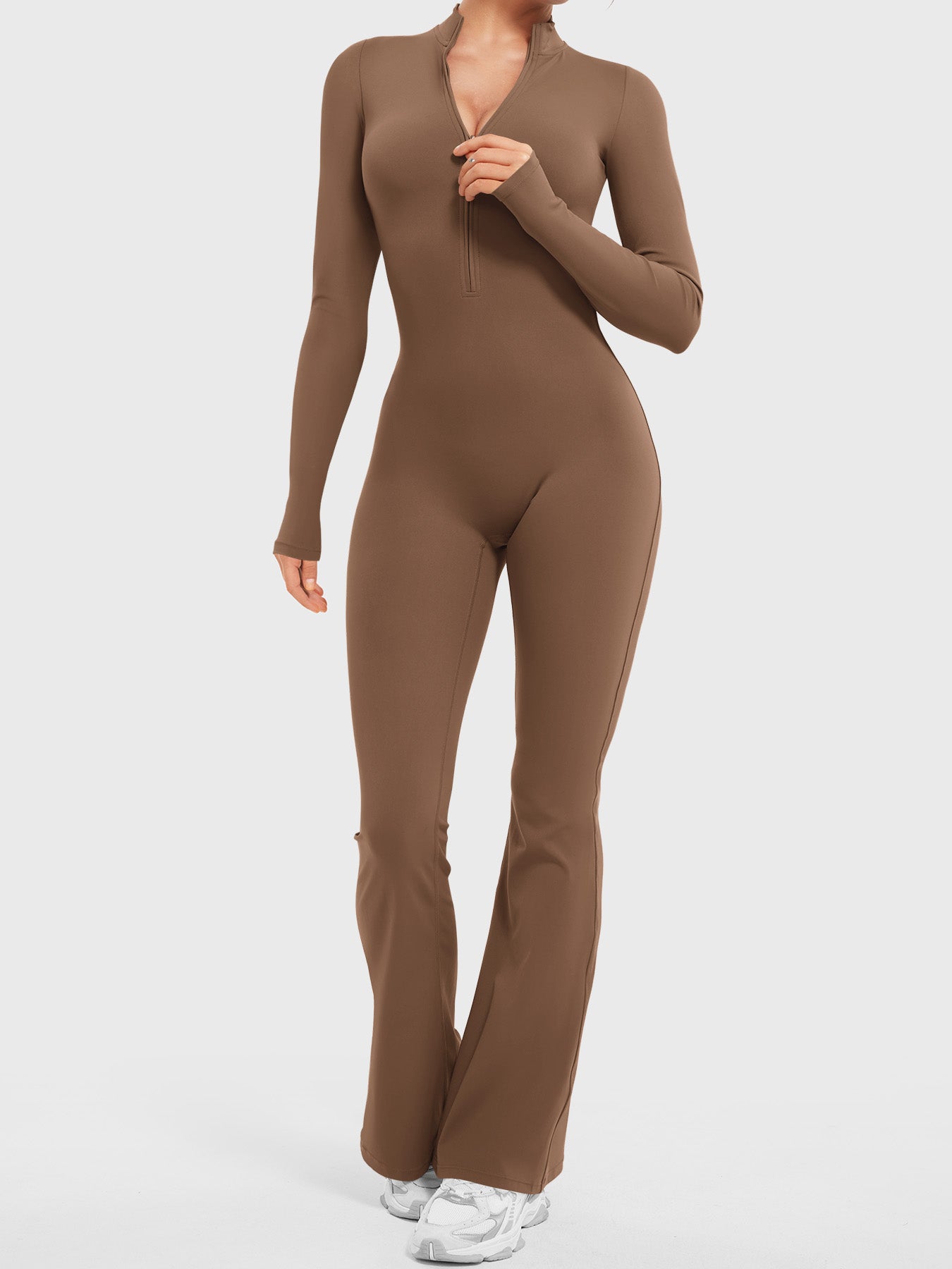 Lyne London™ | Long Sleeve Zipper Flared Jumpsuit