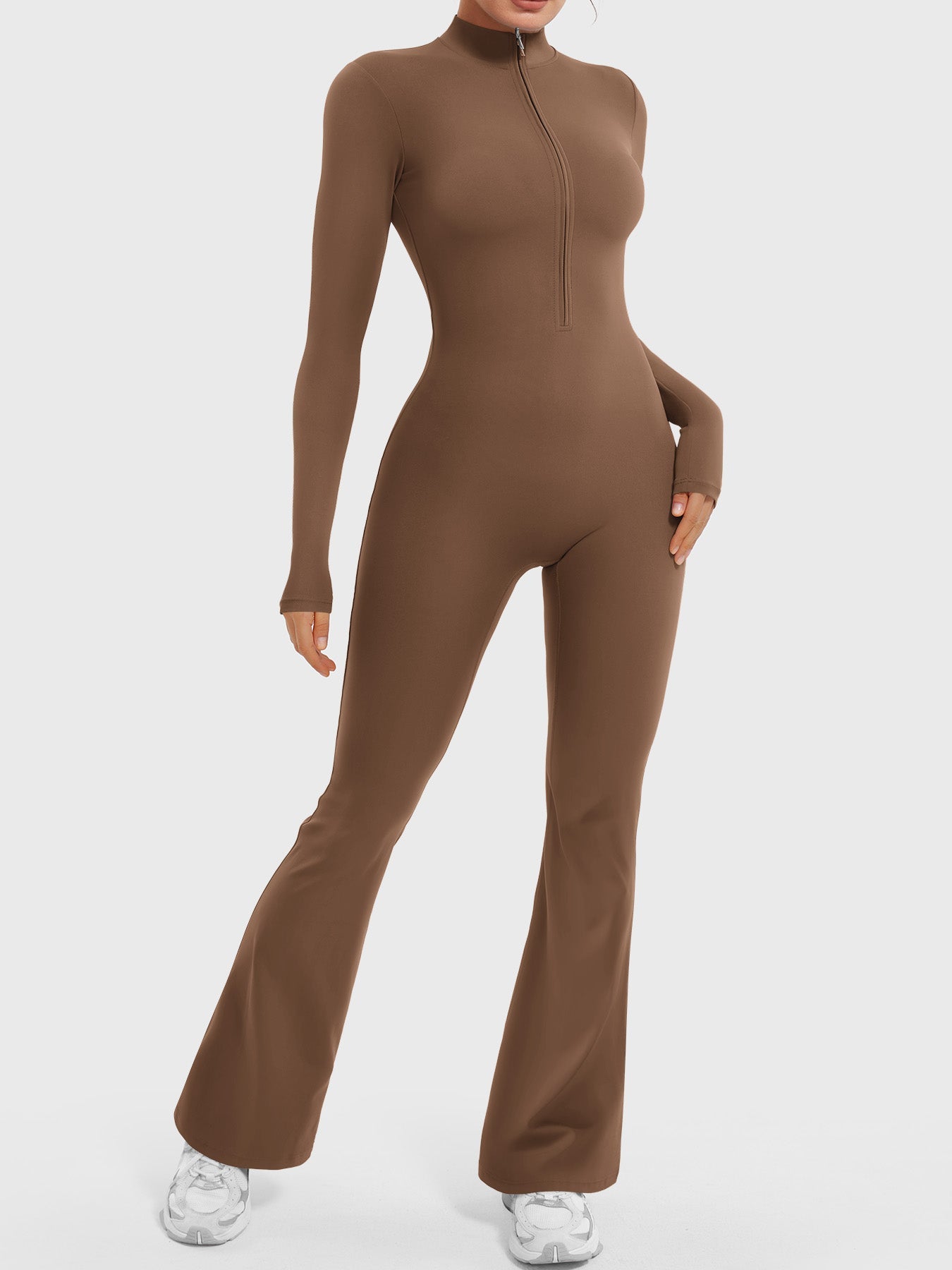 Lyne London™ | Long Sleeve Zipper Flared Jumpsuit