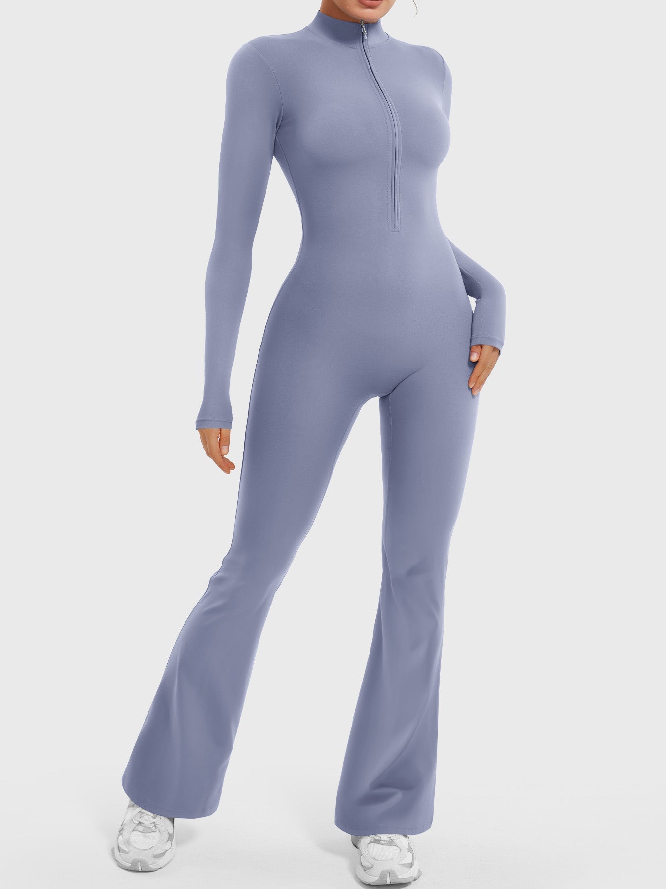 Lyne London™ | Long Sleeve Zipper Flared Jumpsuit