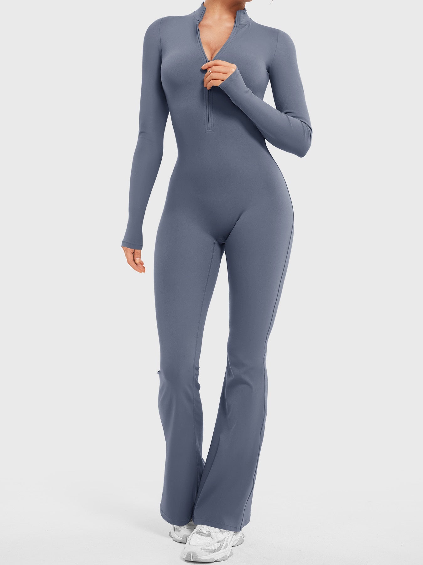 Lyne London™ | Long Sleeve Zipper Flared Jumpsuit