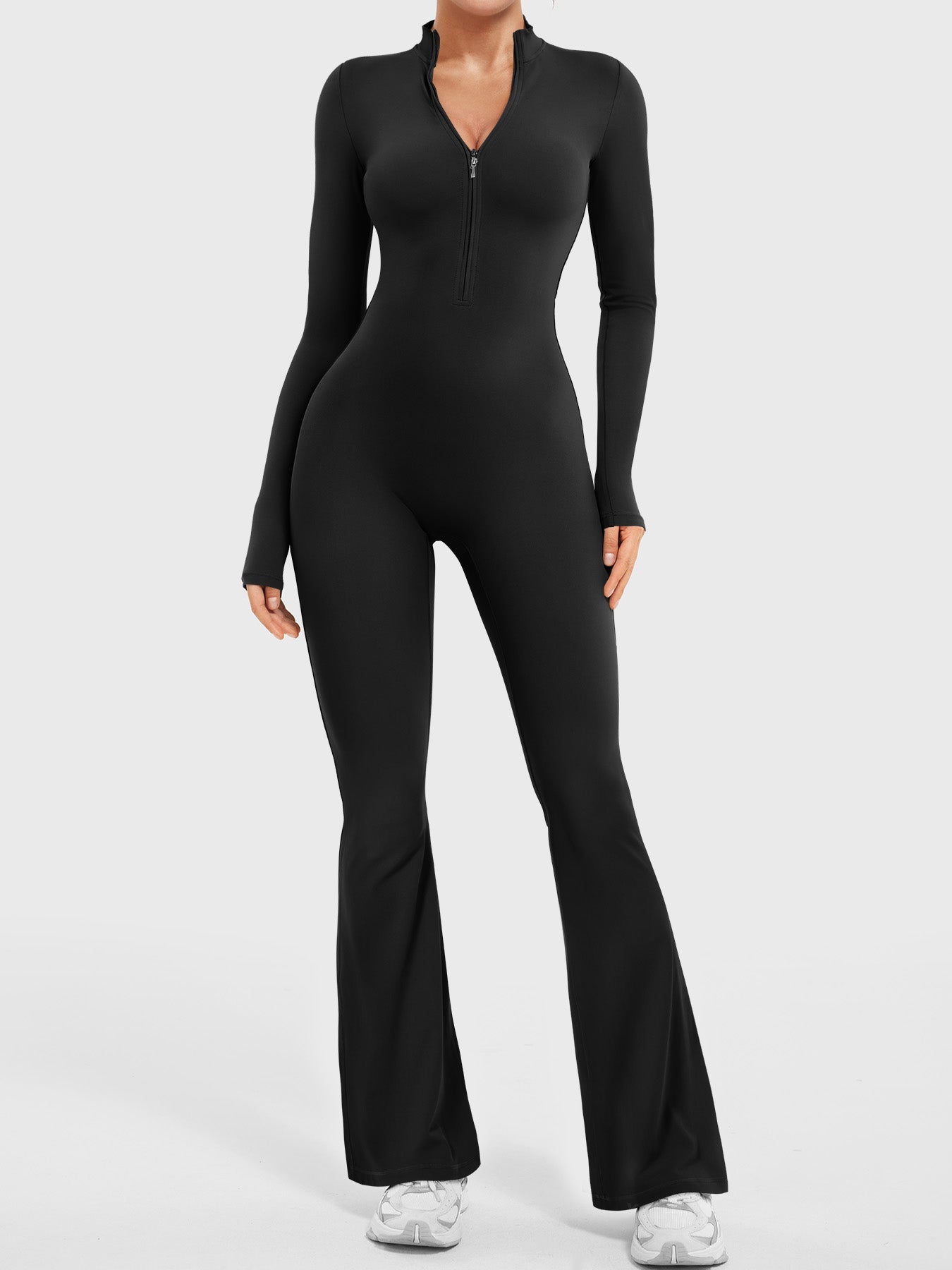 Lyne London™ | Long Sleeve Zipper Flared Jumpsuit