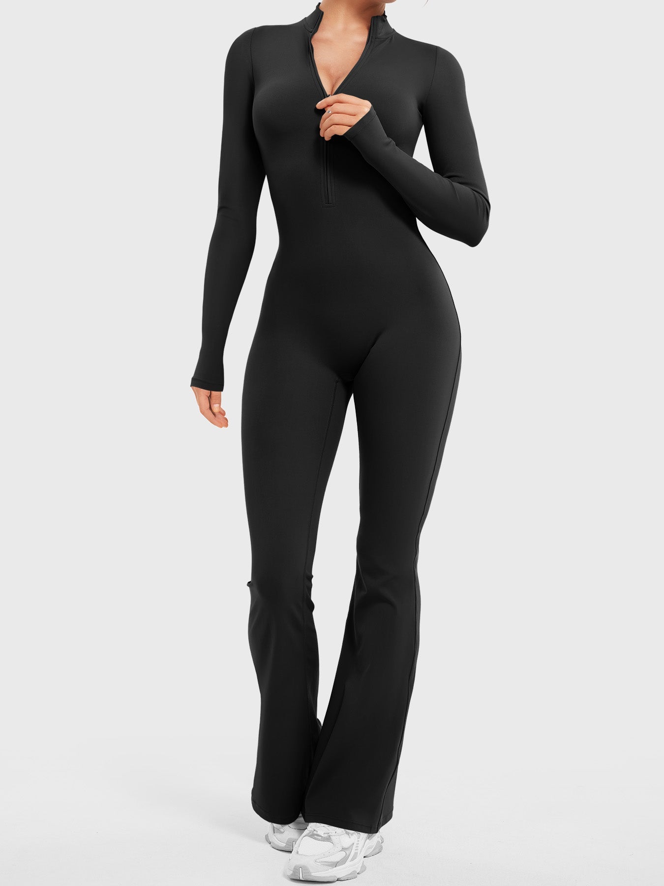 Lyne London™ | Long Sleeve Zipper Flared Jumpsuit
