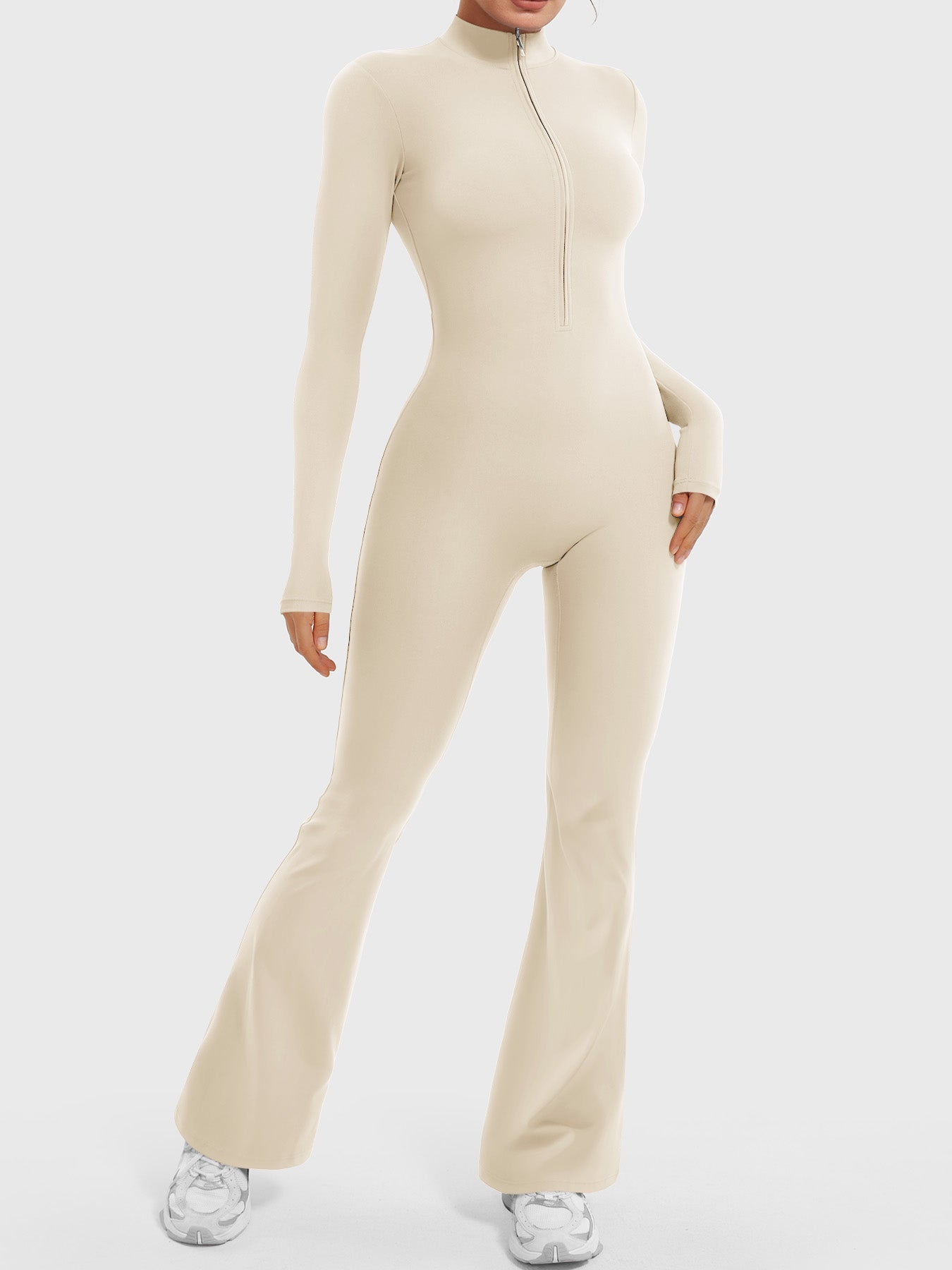 Lyne London™ | Long Sleeve Zipper Flared Jumpsuit