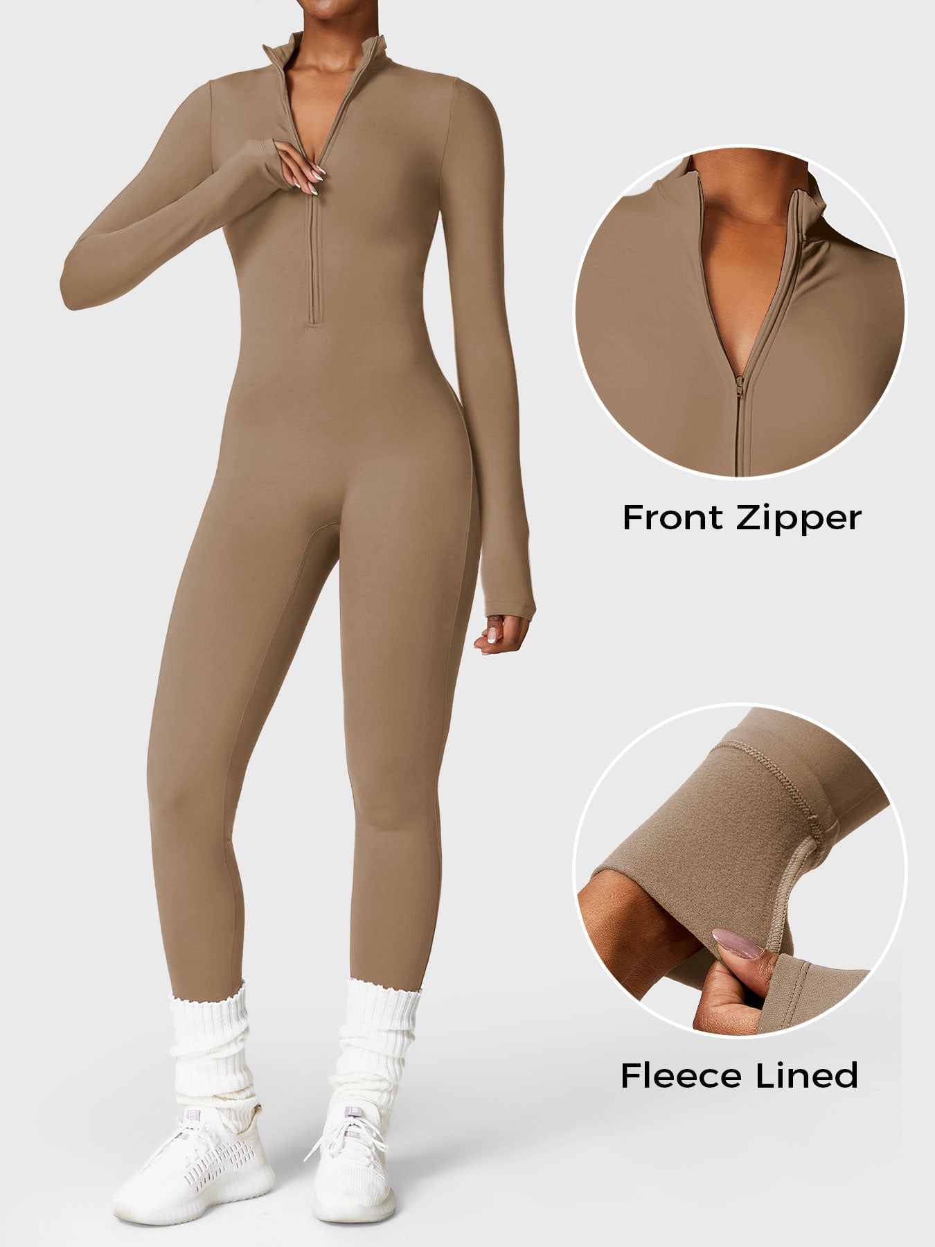 Lyne London™ | Fleece Long Sleeve Zipper Jumpsuit