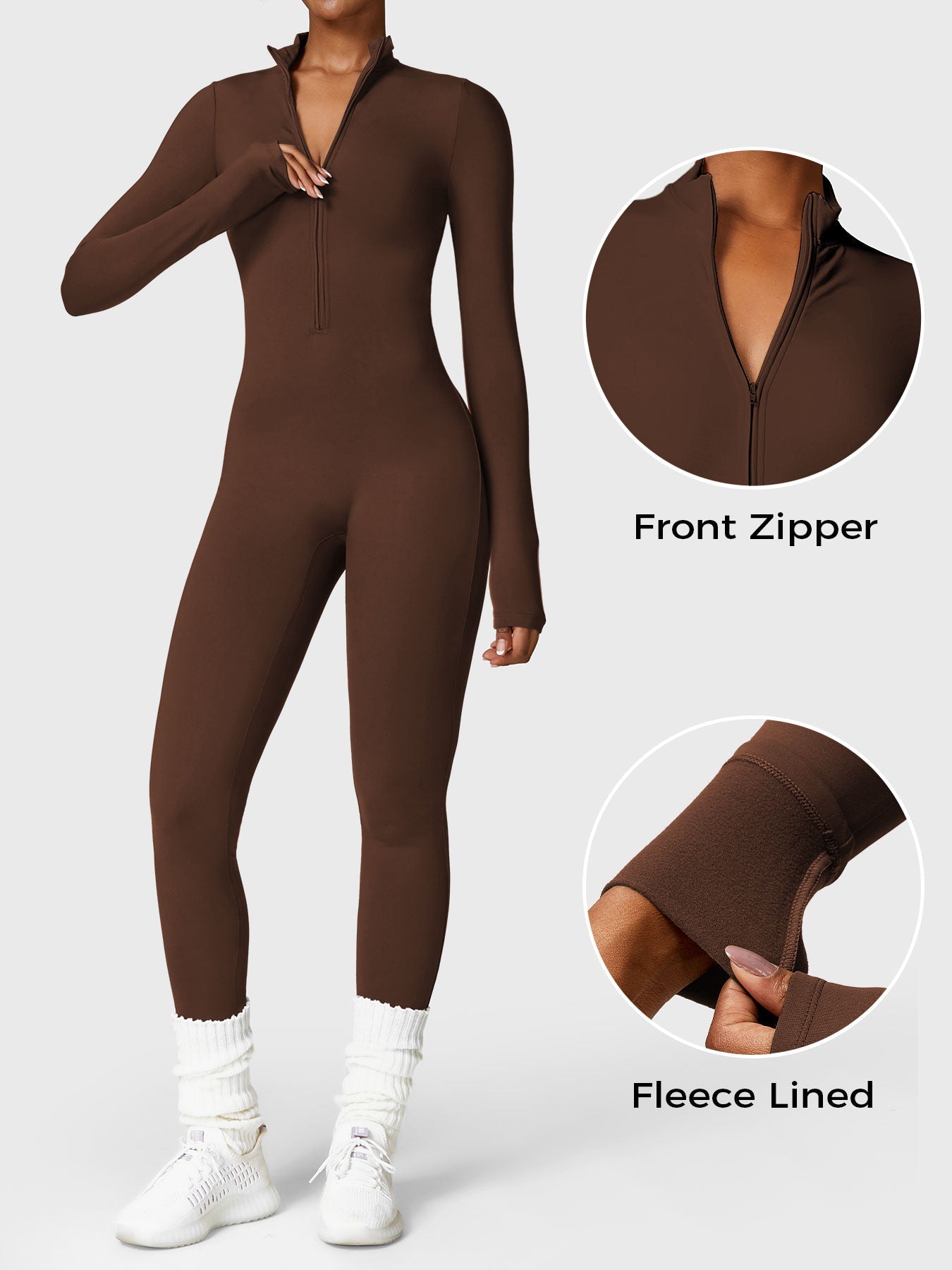 Lyne London™ | Fleece Long Sleeve Zipper Jumpsuit
