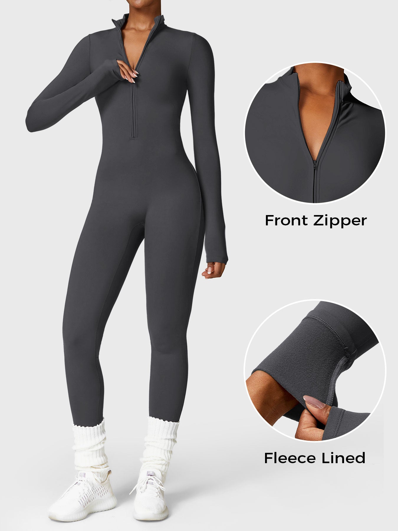 Lyne London™ | Fleece Long Sleeve Zipper Jumpsuit