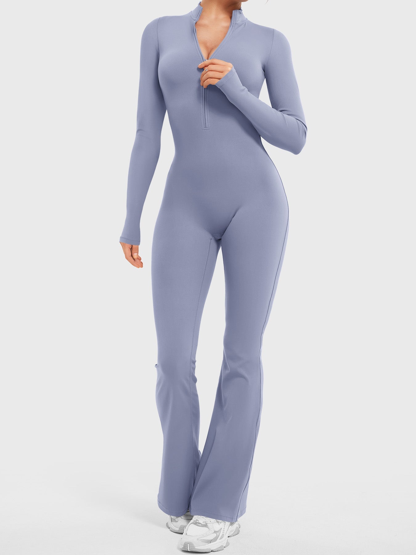 Lyne London™ | Long Sleeve Zipper Flared Jumpsuit