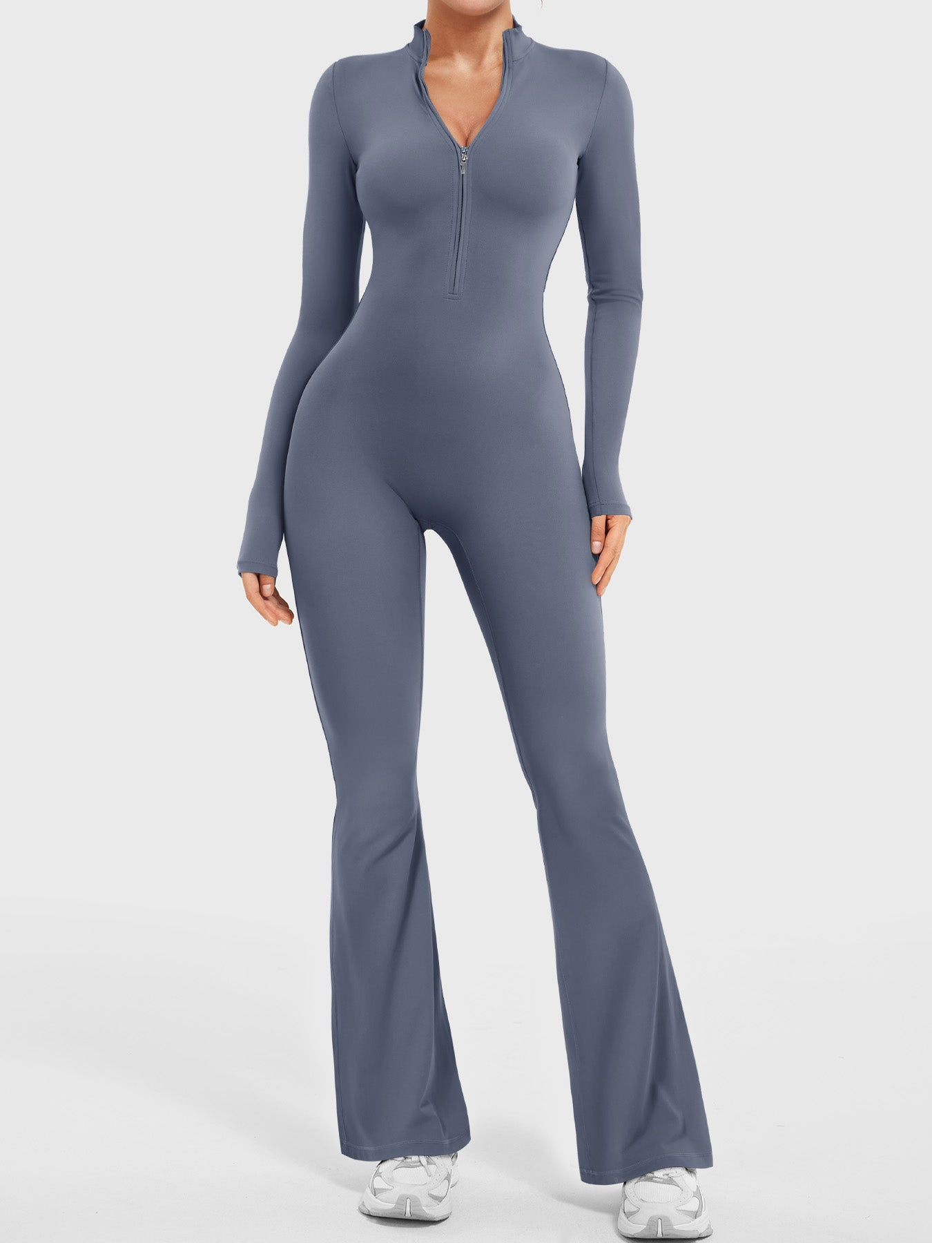 Lyne London™ | Long Sleeve Zipper Flared Jumpsuit