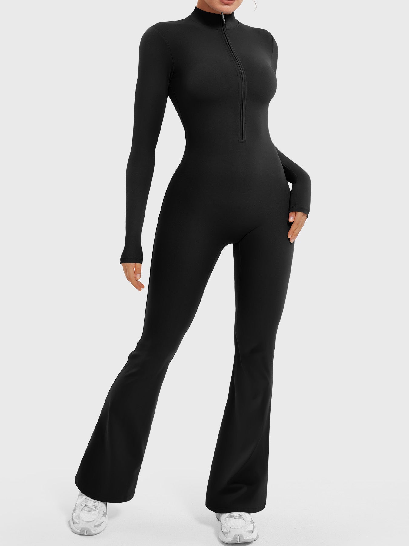Lyne London™ | Long Sleeve Zipper Flared Jumpsuit