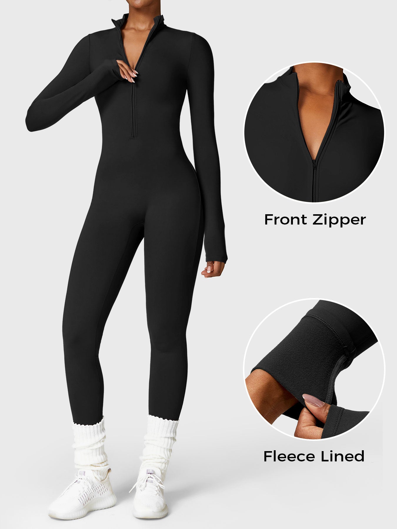Lyne London™ | Fleece Long Sleeve Zipper Jumpsuit
