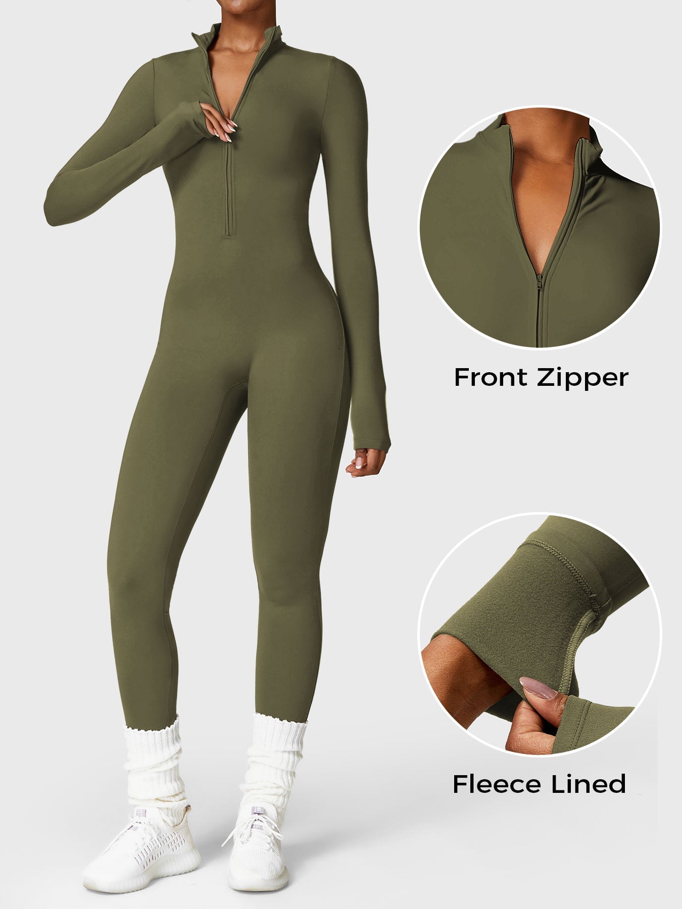Lyne London™ | Fleece Long Sleeve Zipper Jumpsuit