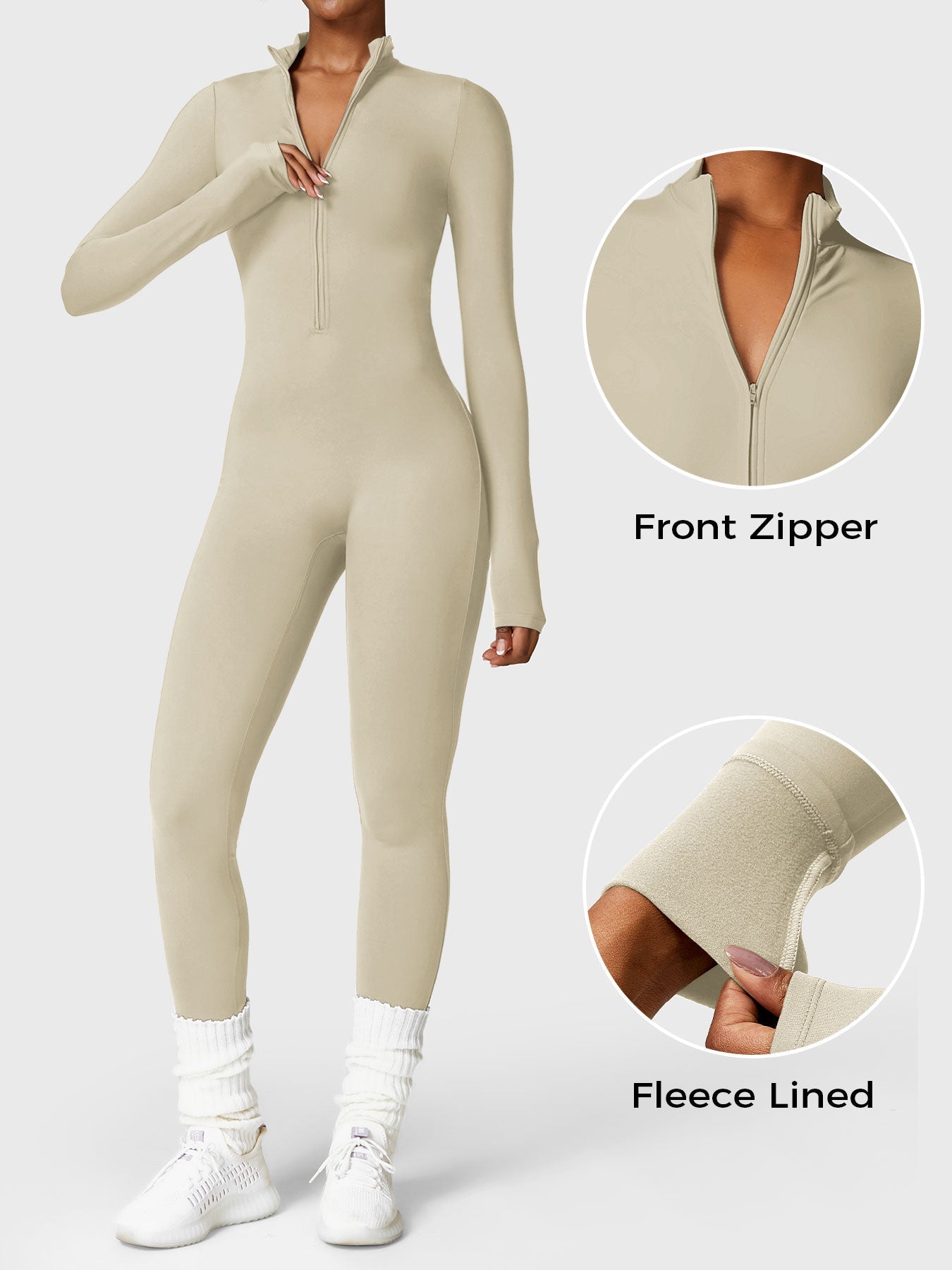 Lyne London™ | Fleece Long Sleeve Zipper Jumpsuit