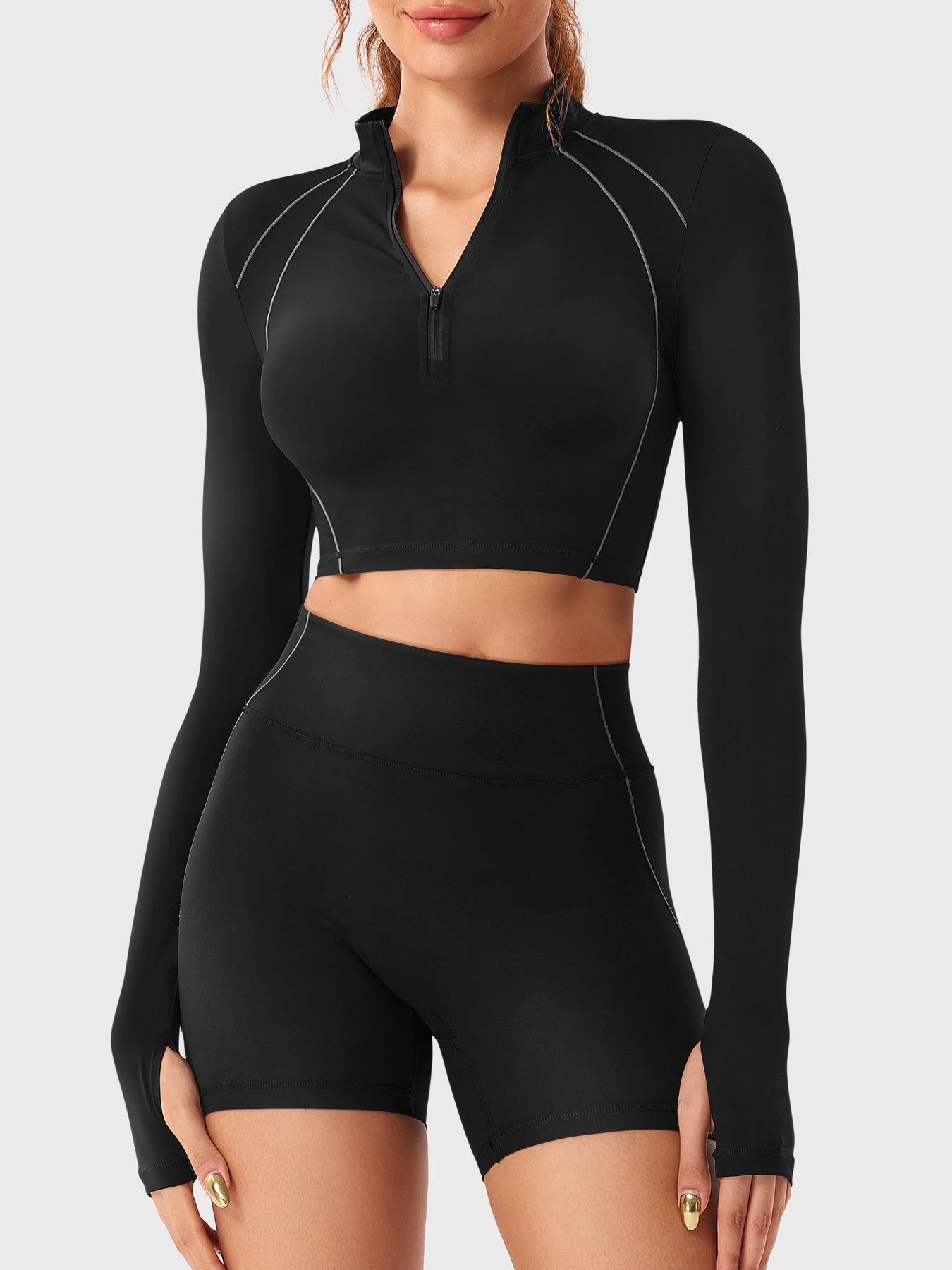 Lyne London™ | Half Zip Crop Top Short Set